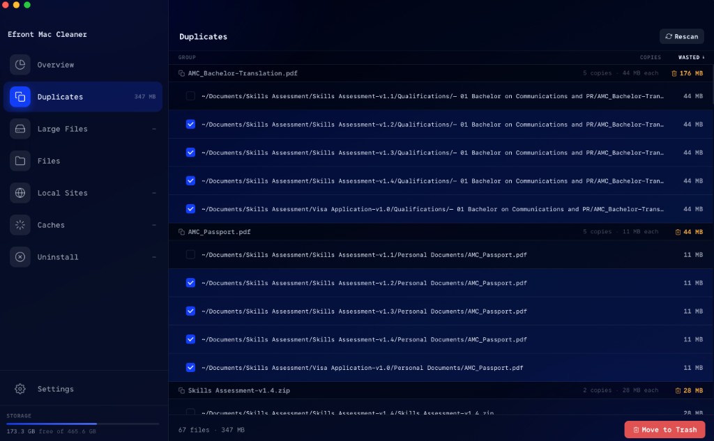 Duplicate Finder scanning folders and showing matched files